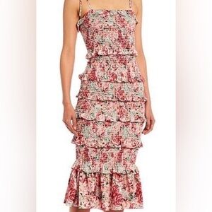 Gianni Bini Red and Pink Floral Midi Dress
